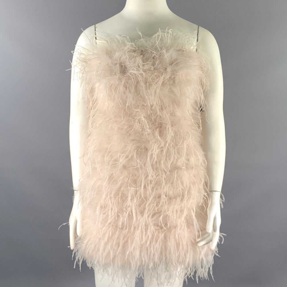 LAMARQUE Size L Tan Champagne Feathers Cocktail Dress